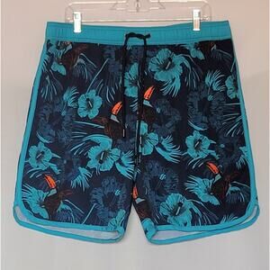 Mens Drawstring Board Shorts Swim Trunks with Pockets & Lining Tropical Sz: XL